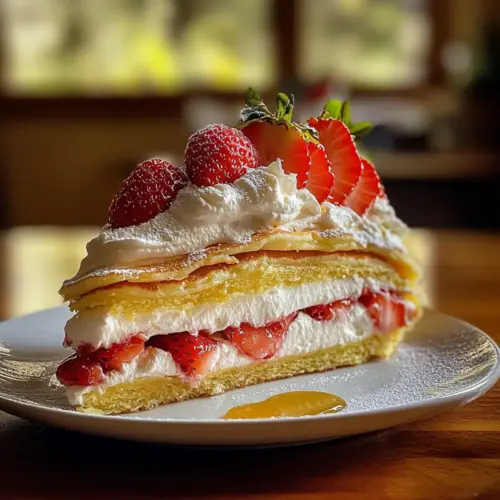 Lemon Strawberry French Mille Crepes Cake