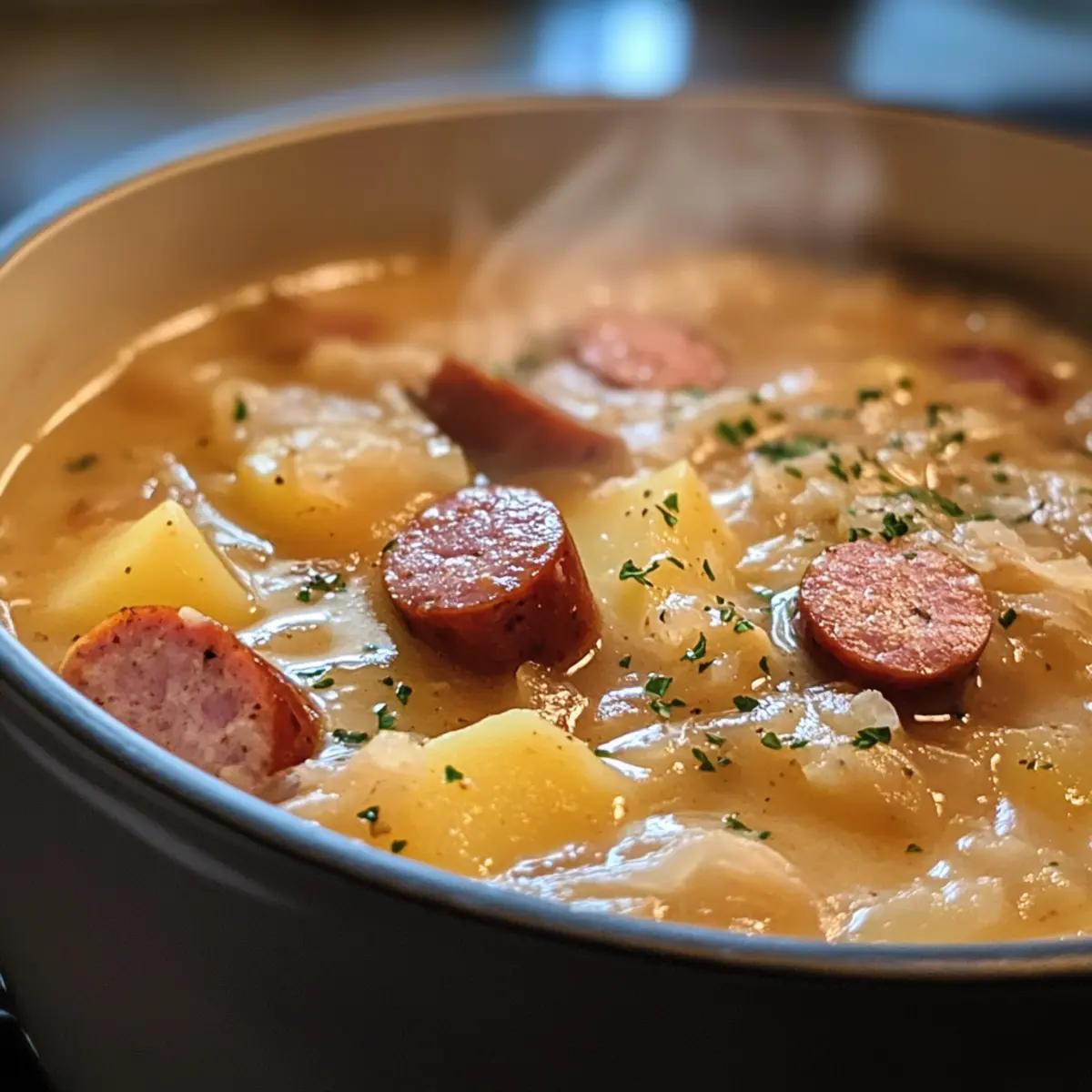Creamy Sausage, Potato and Sauerkraut Soup