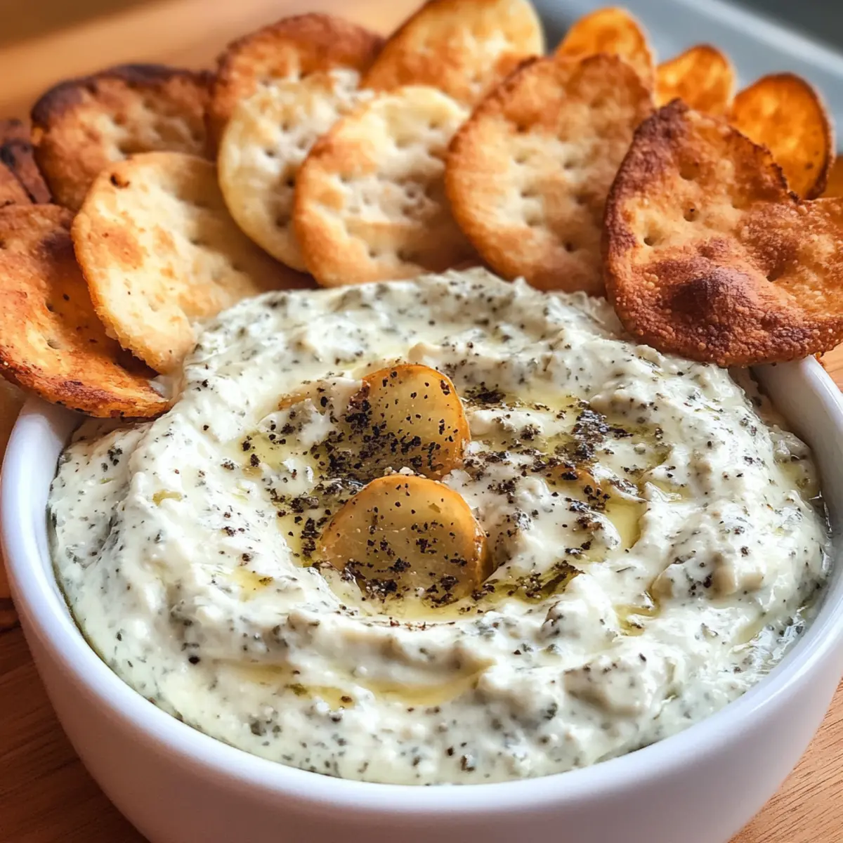 Pepperoncini Dip with Homemade Bagel Chips
